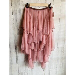 NWT Free People FP ONE Net Godet Half Slip L Pink  Mesh Tulle Tiered Midi Skirt
